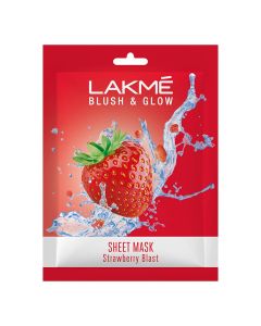 Lakme Blush & Glow Strawberry Blast Sheet Mask 25 ml | With Pure Strawberry Extract | Fruit Facial Like Glow In 15 Min | Gives Rejuvenated Feel
