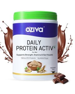 OZiva Daily Protein Activ Chocolate Flavour Powder for Men, 300 gm