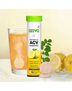 OZiva Metabolic ACV (Apple Cider Vinegar) Moringa Lemon Masala Flavour, 15 Effervescent Tablets